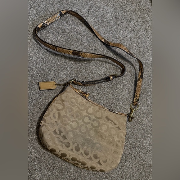 Vintage Coach Canvas Crossbody Bag with Snakeskin Effect Strap - Picture 3 of 4